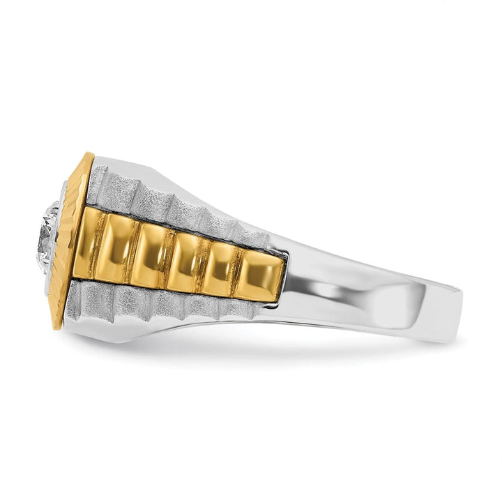14k Two-Tone Gold Satin and Textured I1 Quality Diamond Men's Ring