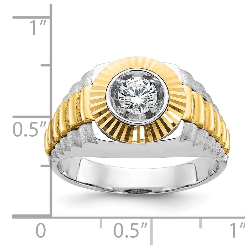 14k Two-Tone Gold Satin and Textured I1 Quality Diamond Men's Ring