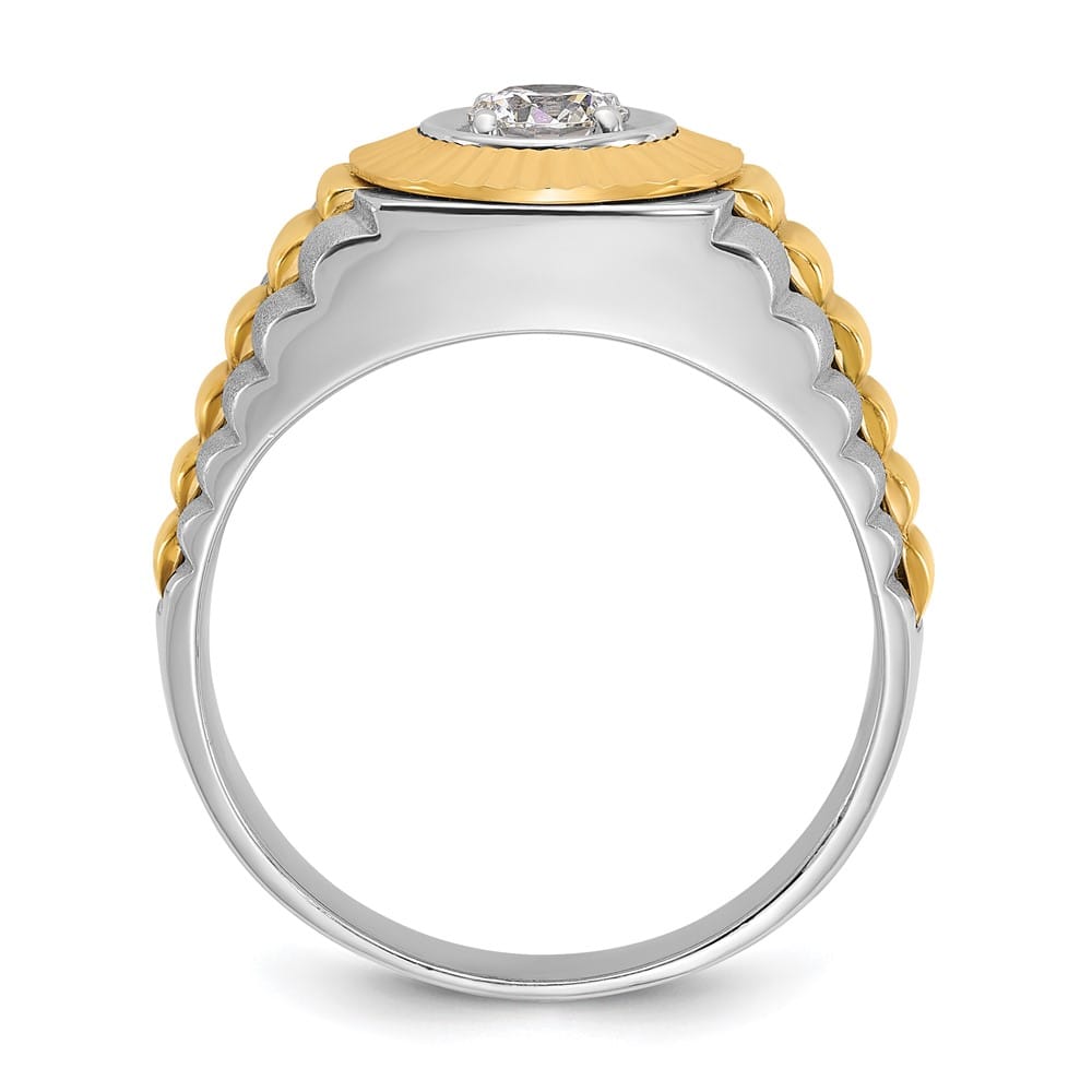 14k Two-Tone Gold Satin and Textured I1 Quality Diamond Men's Ring
