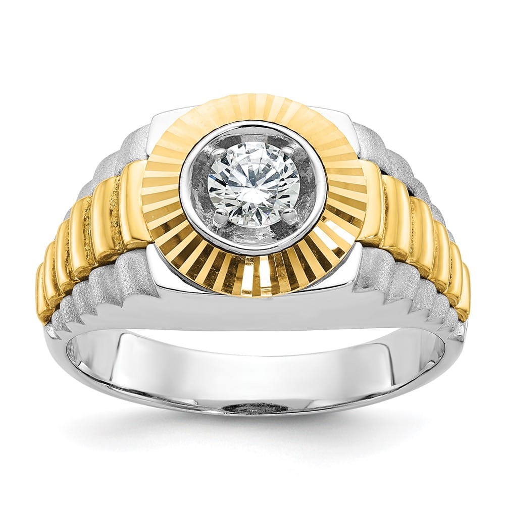 14k Two-Tone Gold Satin and Textured I1 Quality Diamond Men's Ring