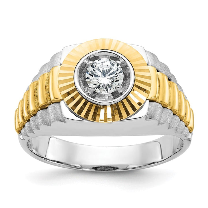 14k Two-Tone Gold Satin and Textured I1 Quality Diamond Men's Ring