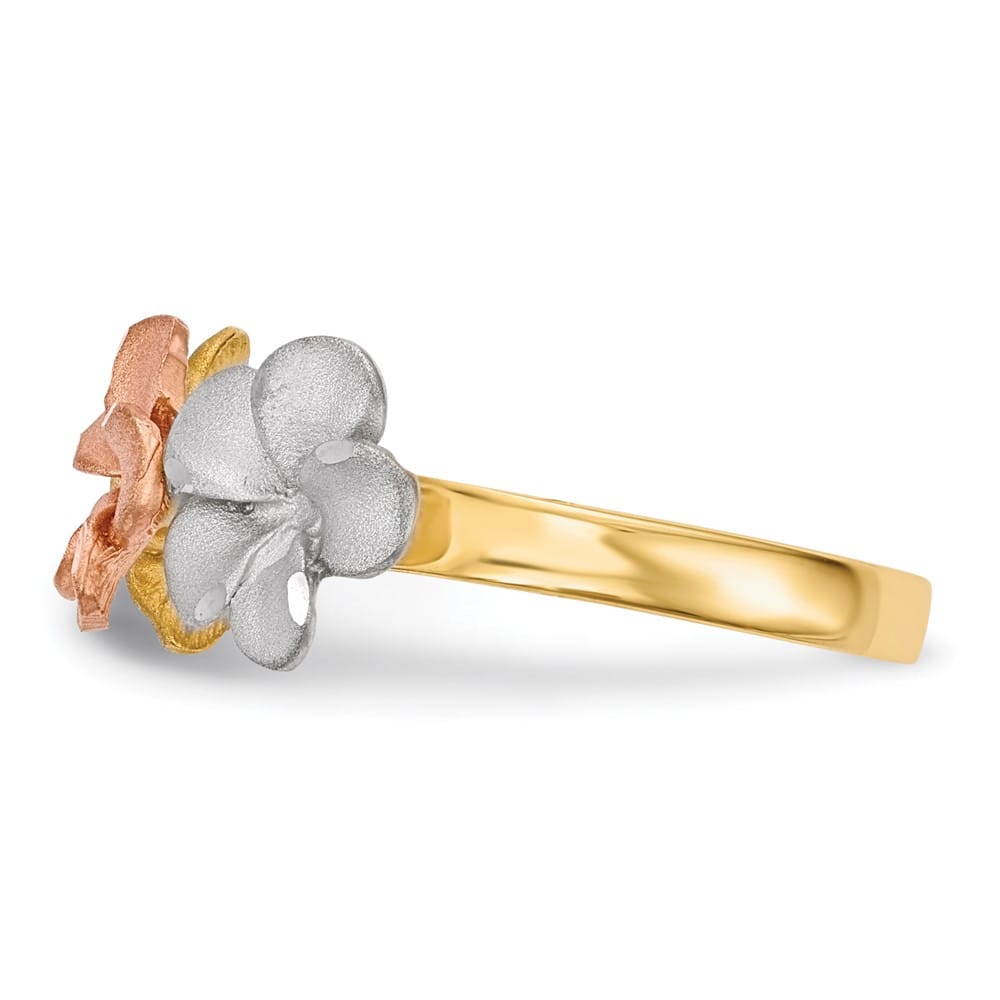 14k Two-Tone Gold Satin D.C. 3-Plumeria Flowers Ring