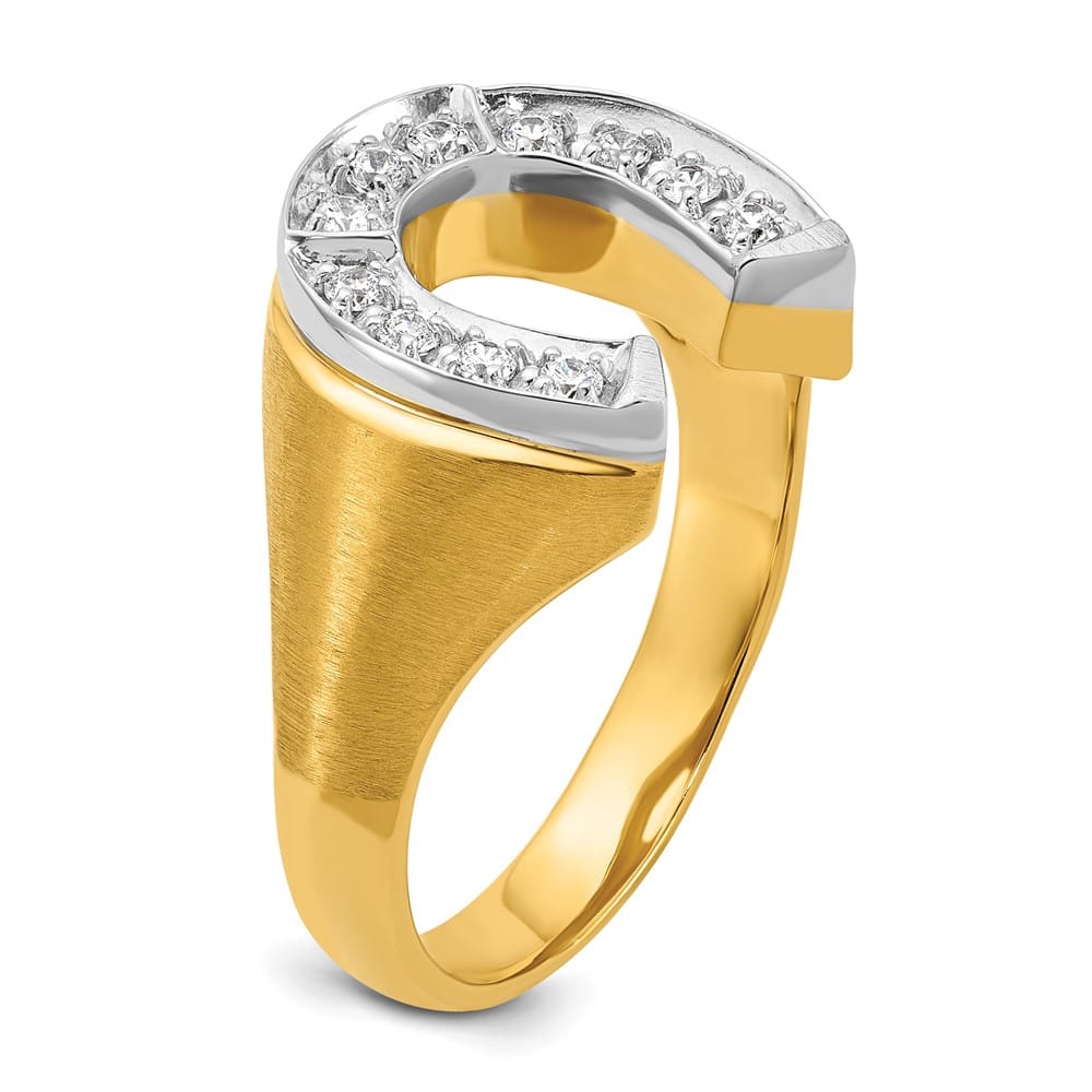 14k Two-Tone Gold Satin Horseshoe 1/5 Carat Diamond Men's Ring