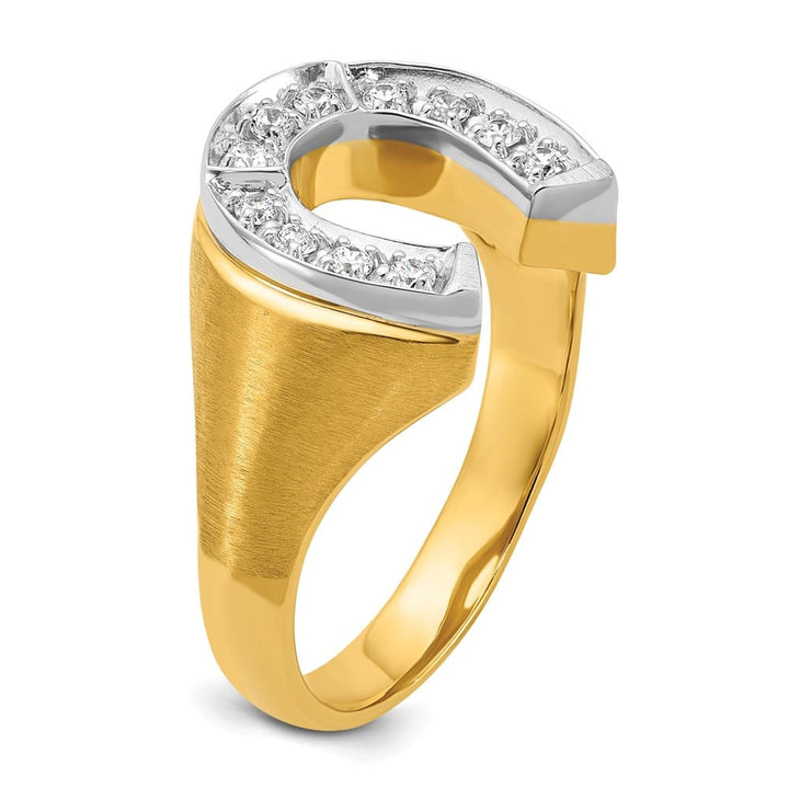 14k Two-Tone Gold Satin Horseshoe 1/5 Carat Diamond Men's Ring
