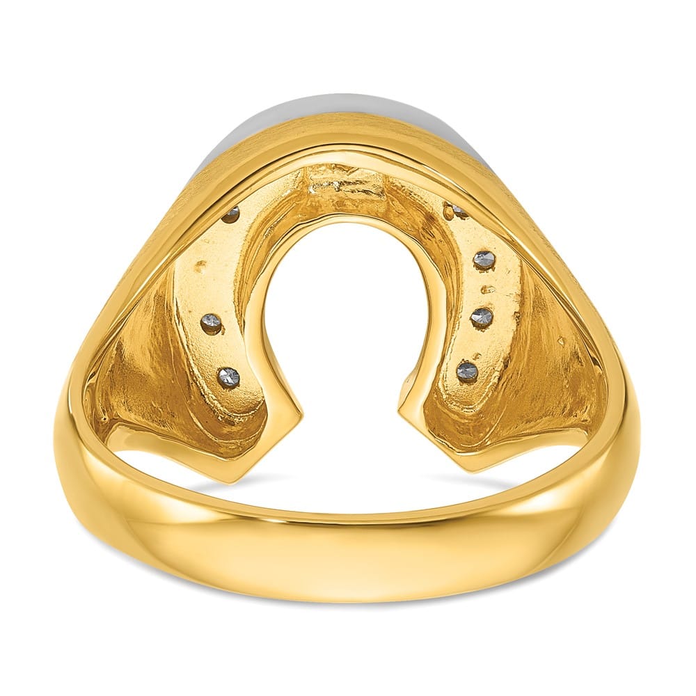 14k Two-Tone Gold Satin Horseshoe 1/5 Carat Diamond Men's Ring