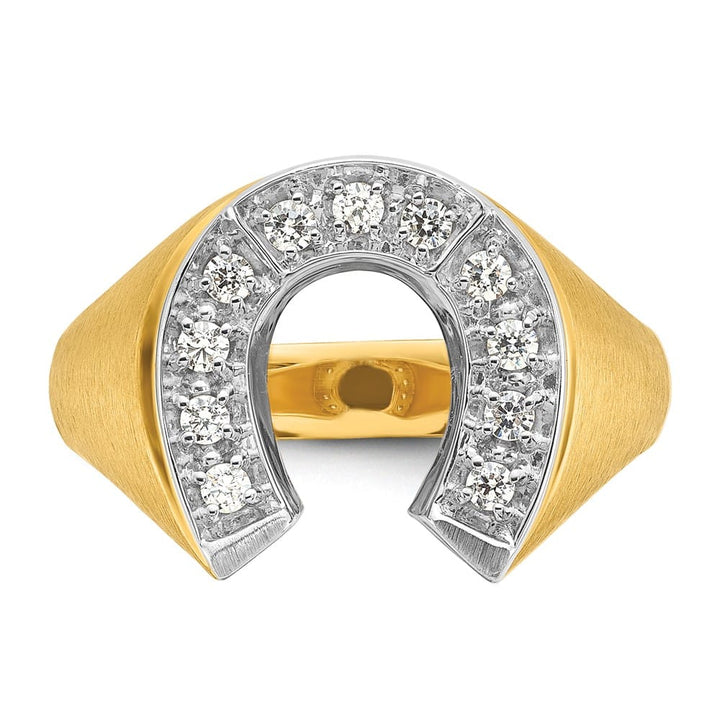 14k Two-Tone Gold Satin Horseshoe 1/5 Carat Diamond Men's Ring