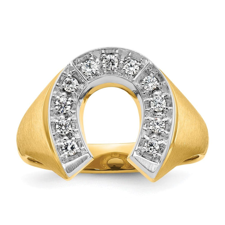 14k Two-Tone Gold Satin Horseshoe 1/5 Carat Diamond Men's Ring