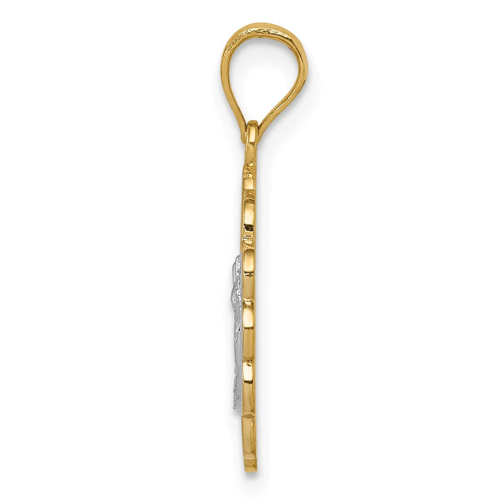 14K Two-Tone Gold Solid Spanish Baptism Mi Bautizo Oval Pendant
