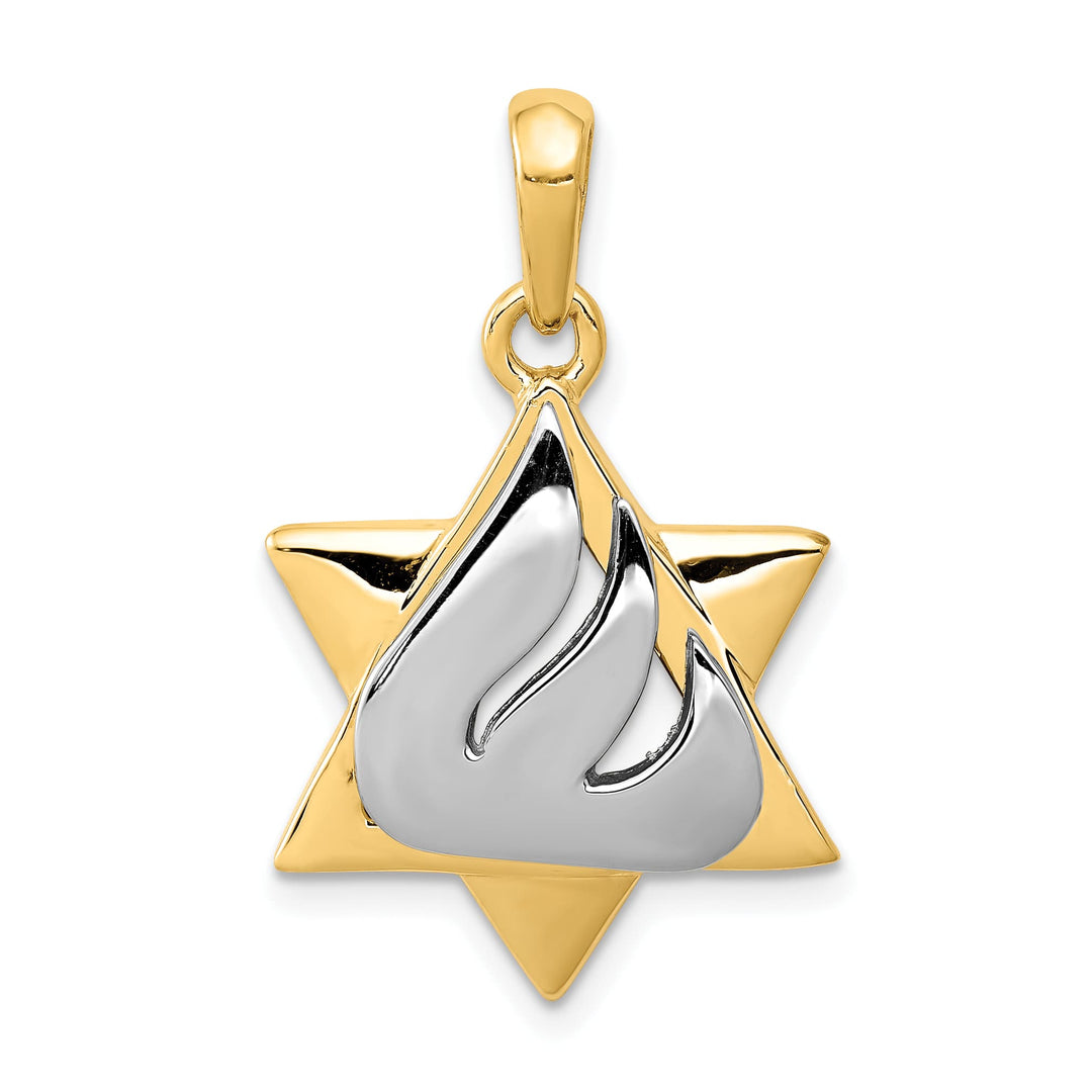 14K Two-Tone Gold Star of David with Shin Symbol Pendant