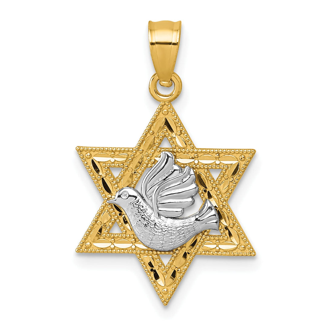 14K Two-Tone Gold Textured Dove On Star Of David Pendant