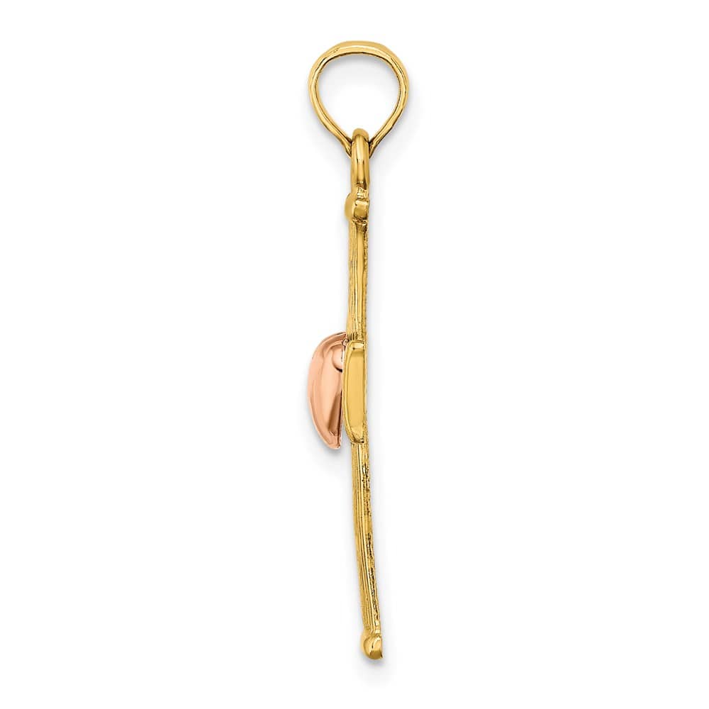 14K Two-Tone Gold Textured Finish Cross with Heart Charm