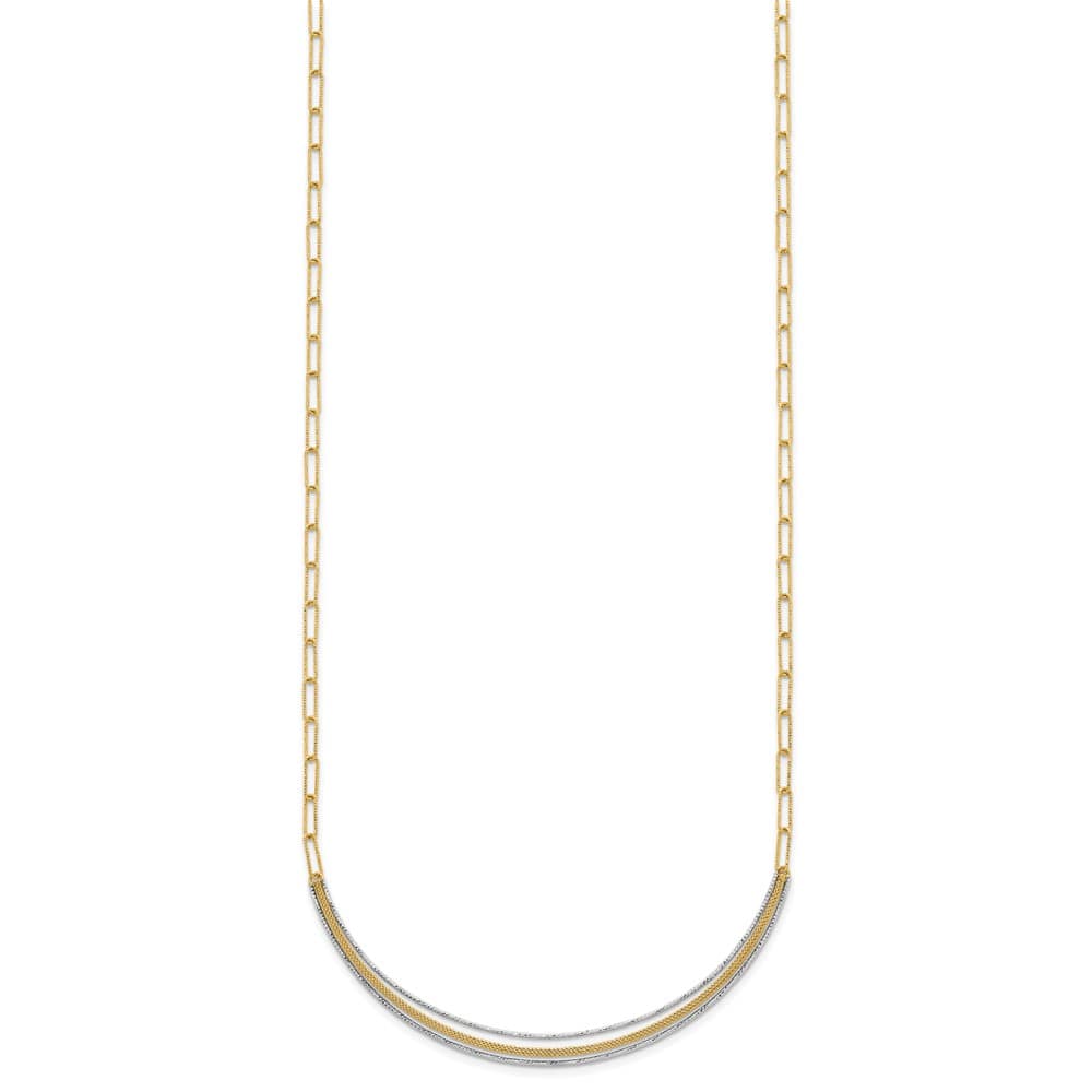 14K Two-Tone Gold Textured Woven Bar with Long Link 17 inch Necklace