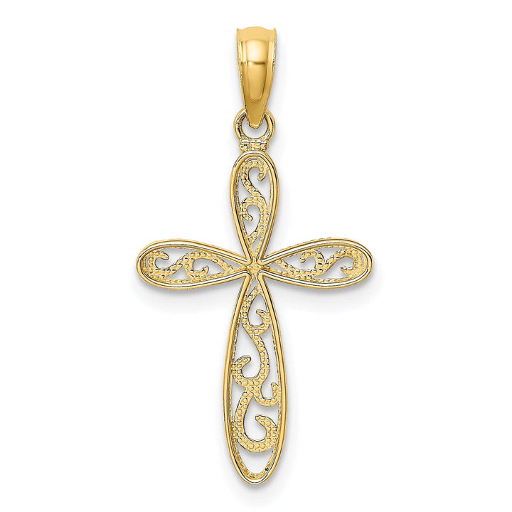 Lovely Rita's 14K Two-Tone Gold Timeless Filigree Milgrain Edge Latin Cross Pendant