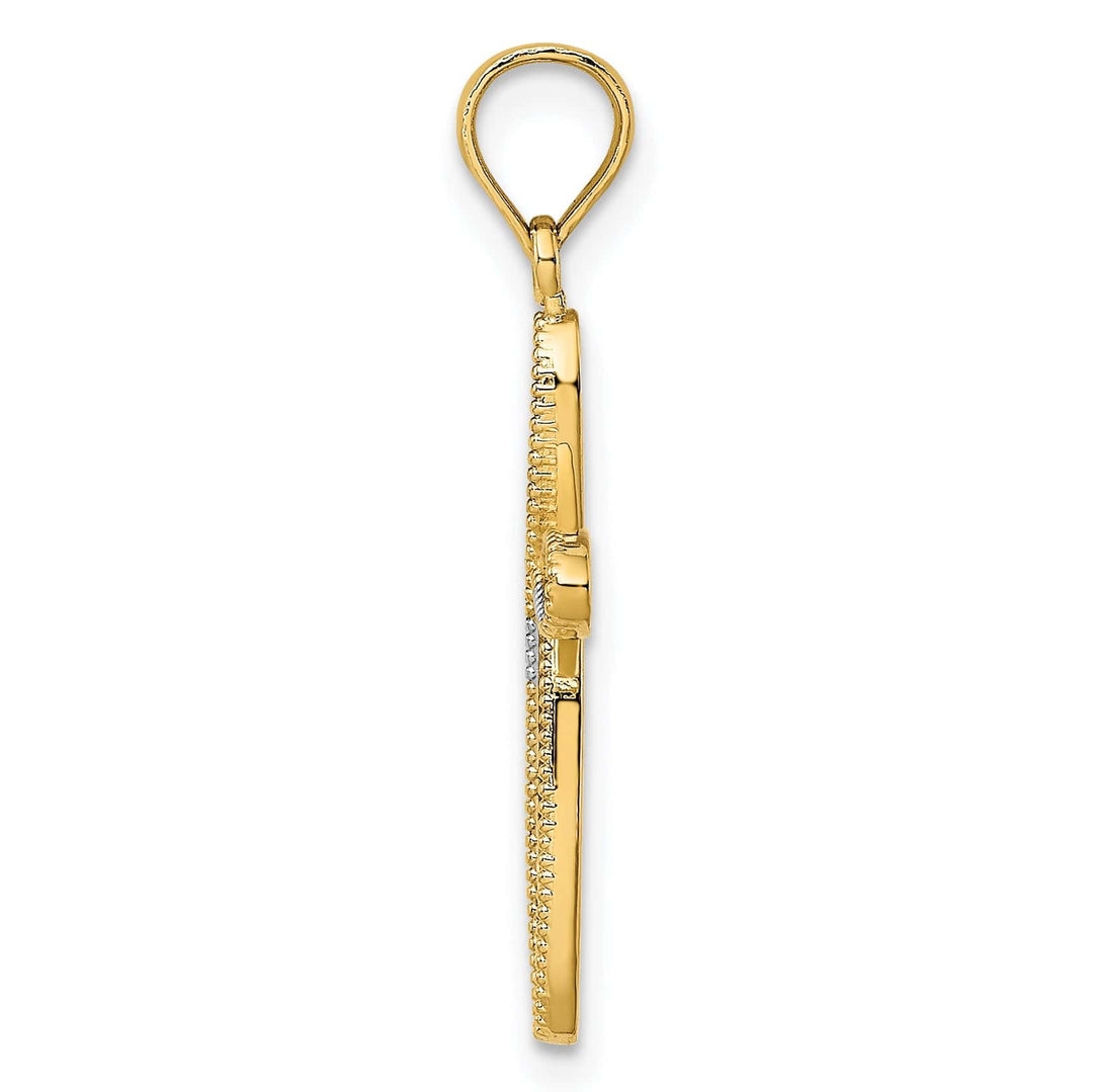 Lovely Rita's 14K Two-Tone Gold Timeless Filigree Milgrain Edge Latin Cross Pendant