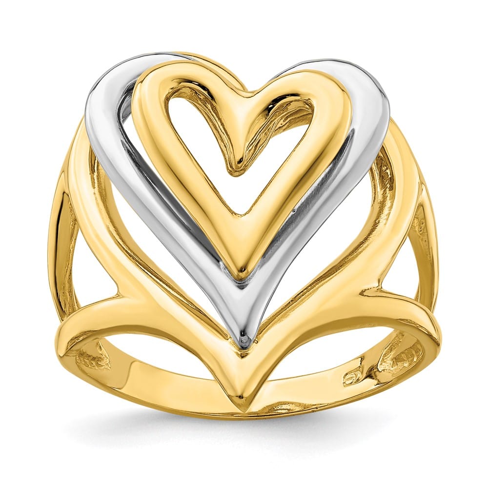 14k Two-Tone Gold Triple Stacked Heart Ring