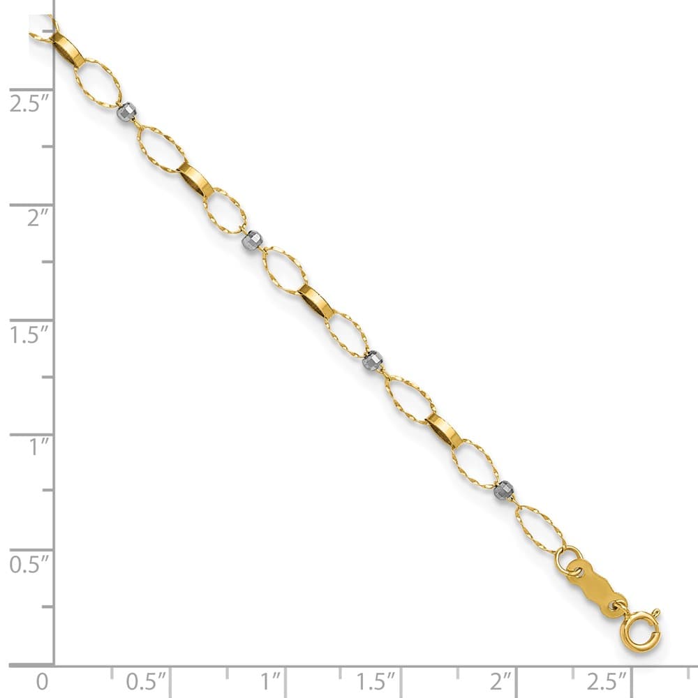 14K Two-Tone Gold Twisted Links and Mirror Beads Anklet