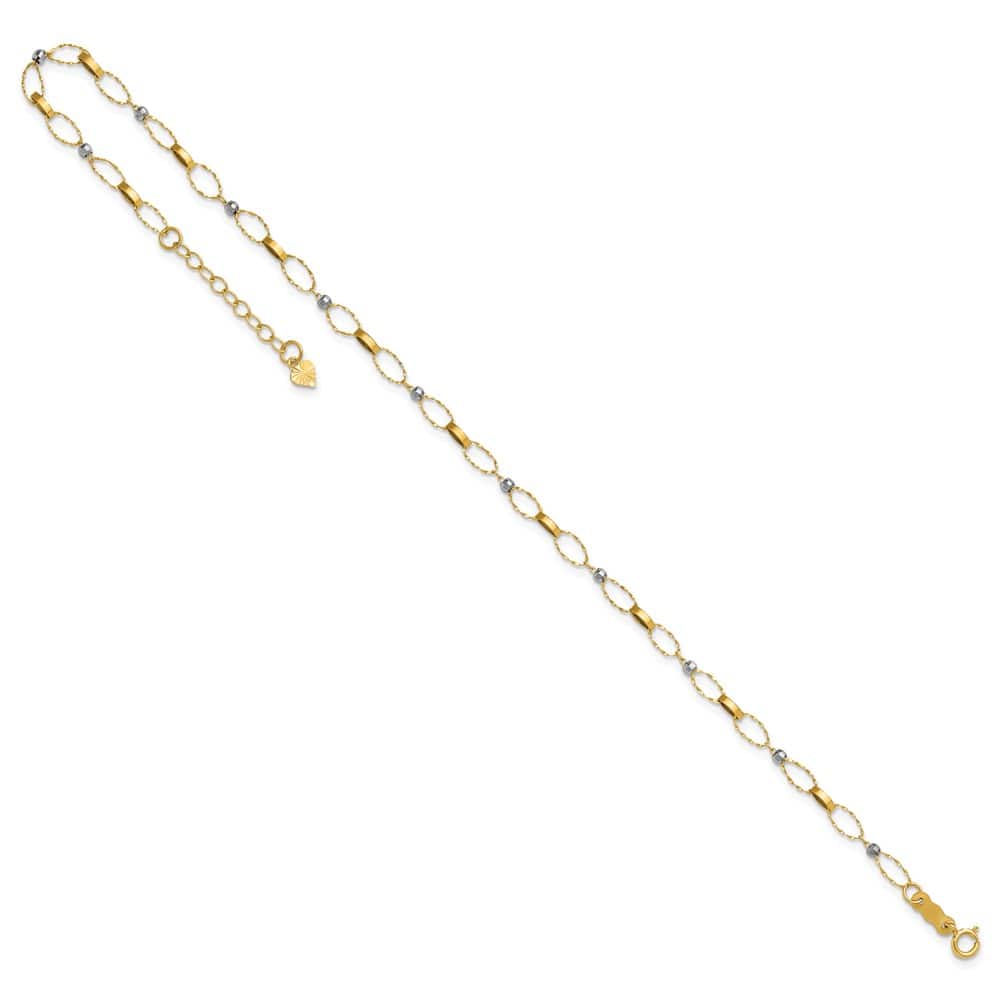14K Two-Tone Gold Twisted Links and Mirror Beads Anklet