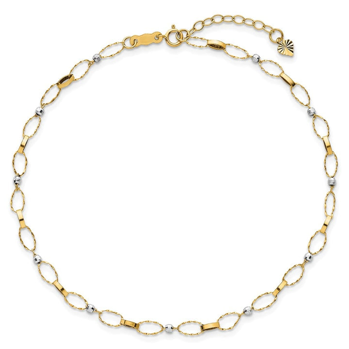 14K Two-Tone Gold Twisted Links and Mirror Beads Anklet