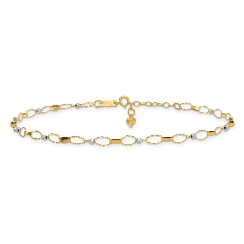 14K Two-Tone Gold Twisted Links and Mirror Beads Anklet