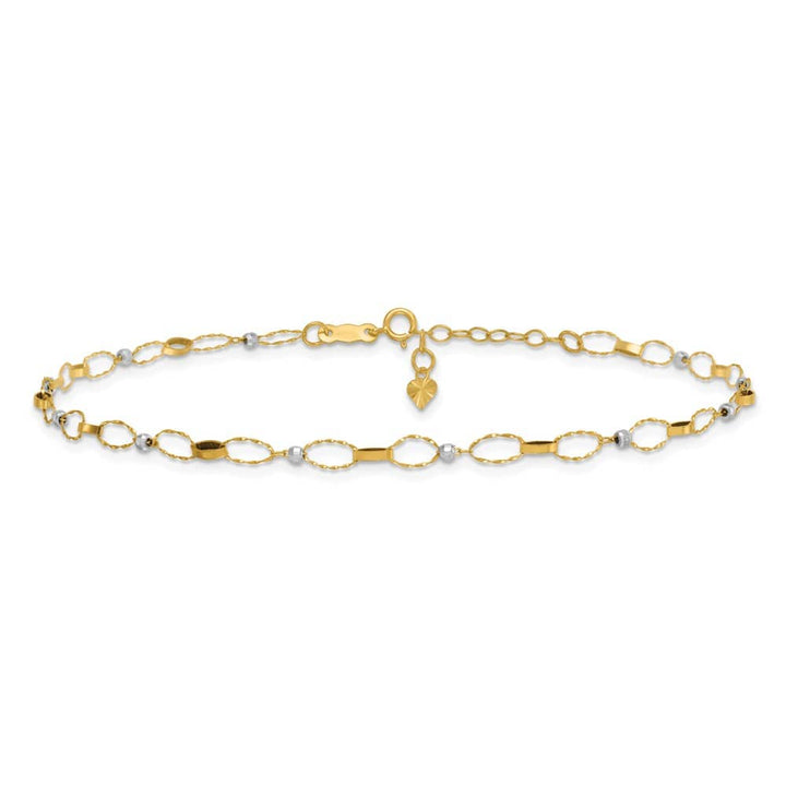 14K Two-Tone Gold Twisted Links and Mirror Beads Anklet