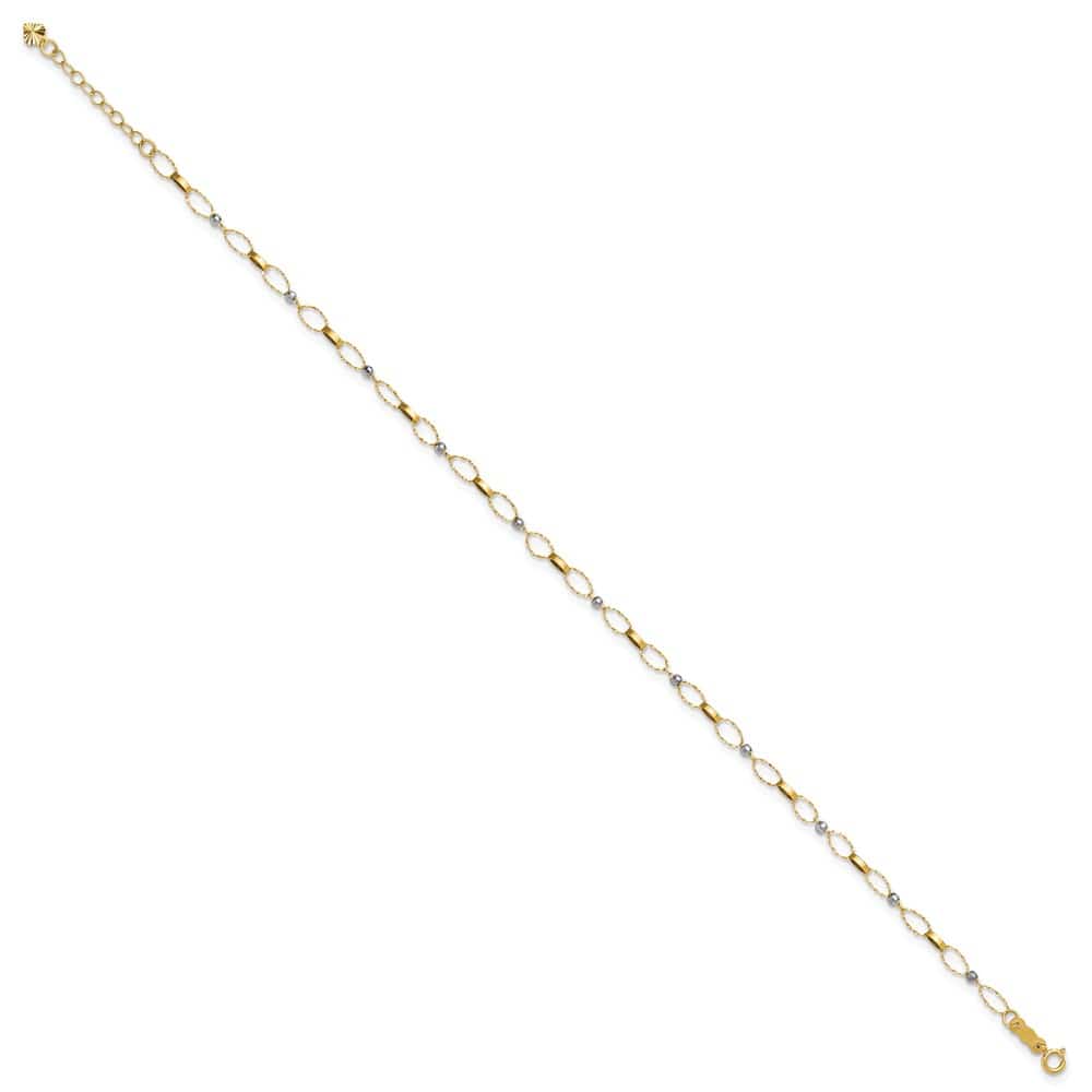 14K Two-Tone Gold Twisted Links and Mirror Beads Anklet
