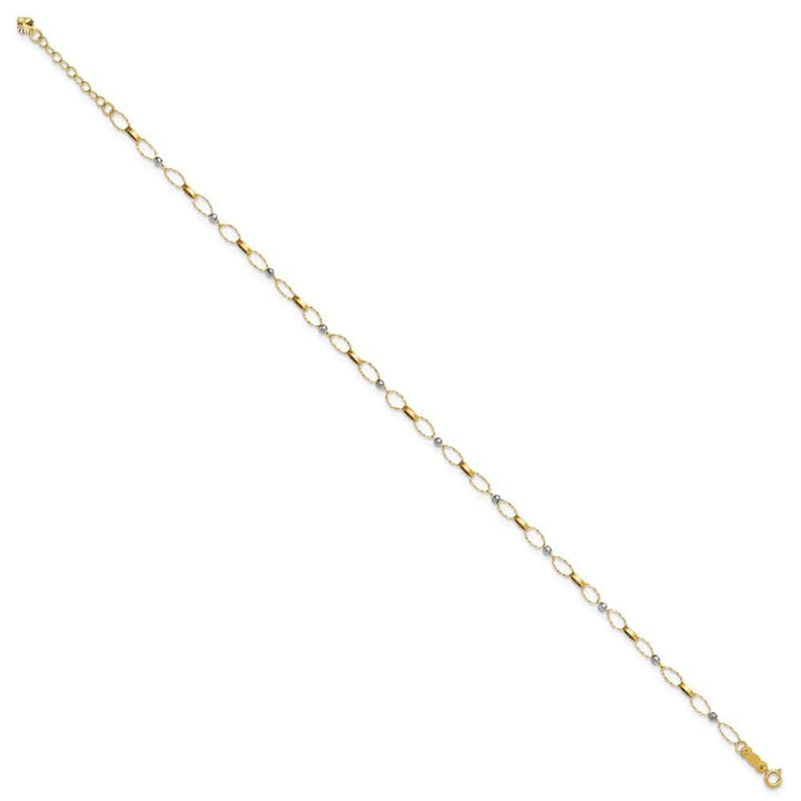 14K Two-Tone Gold Twisted Links and Mirror Beads Anklet