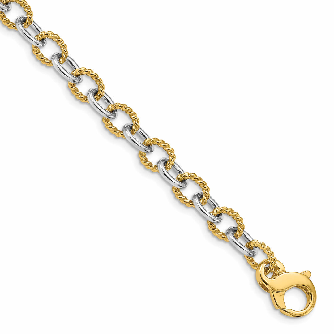 14K Two-Tone Gold Two-tone 6.5mm Hand and Textured Fancy Link Bracelet