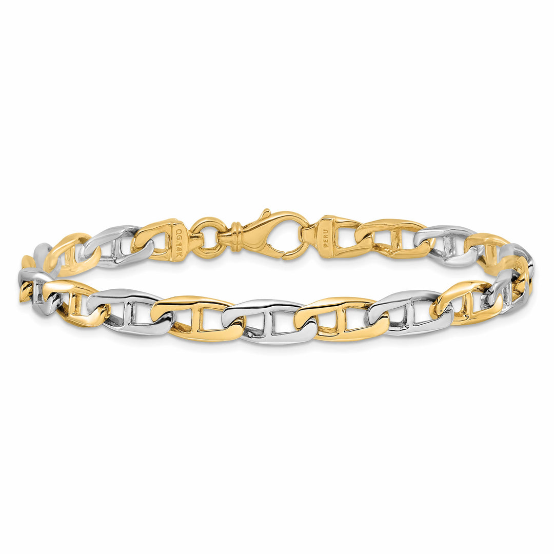 14K Two-Tone Gold Two-tone 6.6mm Hand Fancy Flat Anchor Link Bracelet