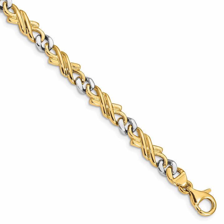 14K Two-Tone Gold Two-tone 6mm Hand Hand Fancy Link Bracelet
