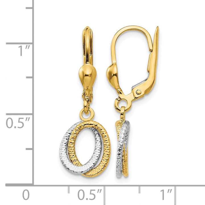 14K Two-Tone Gold Two-Tone and Ovals Dangle Leverback 27 mm Earrings, view 4 of 4