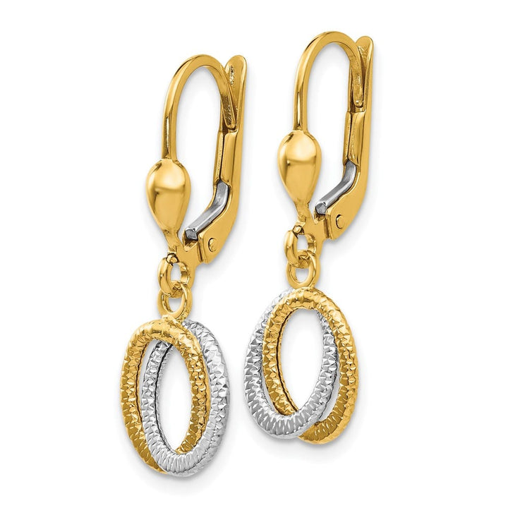 14K Two-Tone Gold Two-Tone and Ovals Dangle Leverback 27 mm Earrings, view 2 of 4