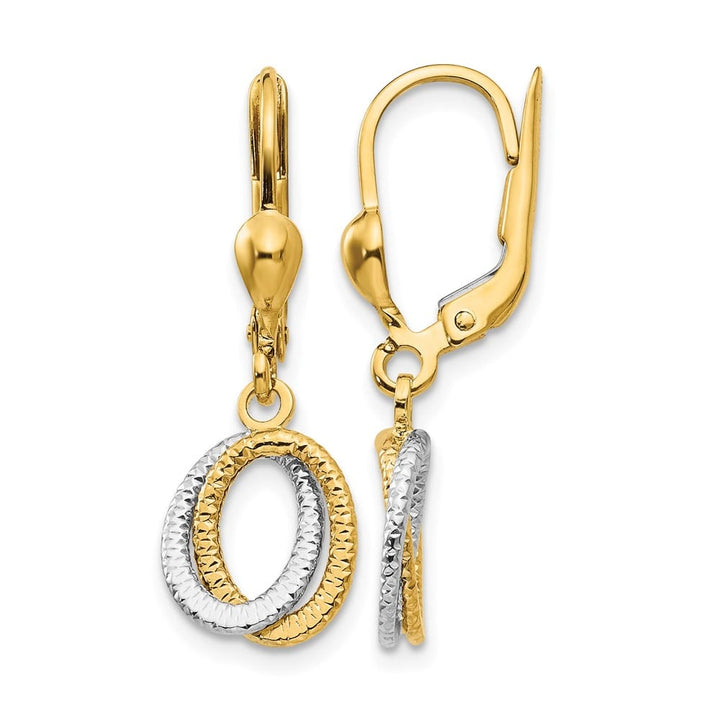 14K Two-Tone Gold Two-Tone and Ovals Dangle Leverback 27 mm Earrings, view 1 of 4