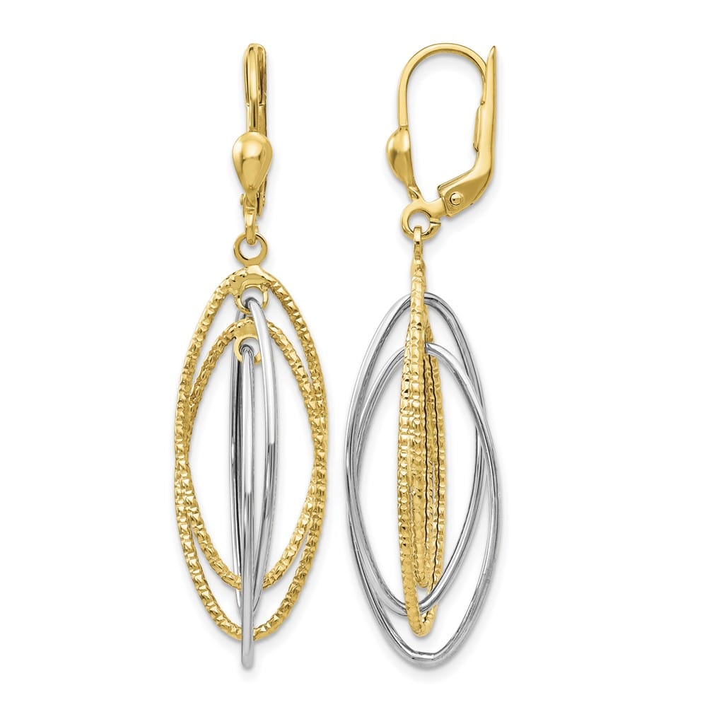 14K Two-Tone Gold Two-Tone and Ovals Dangle Leverback 48 mm Earrings, view 1 of 4