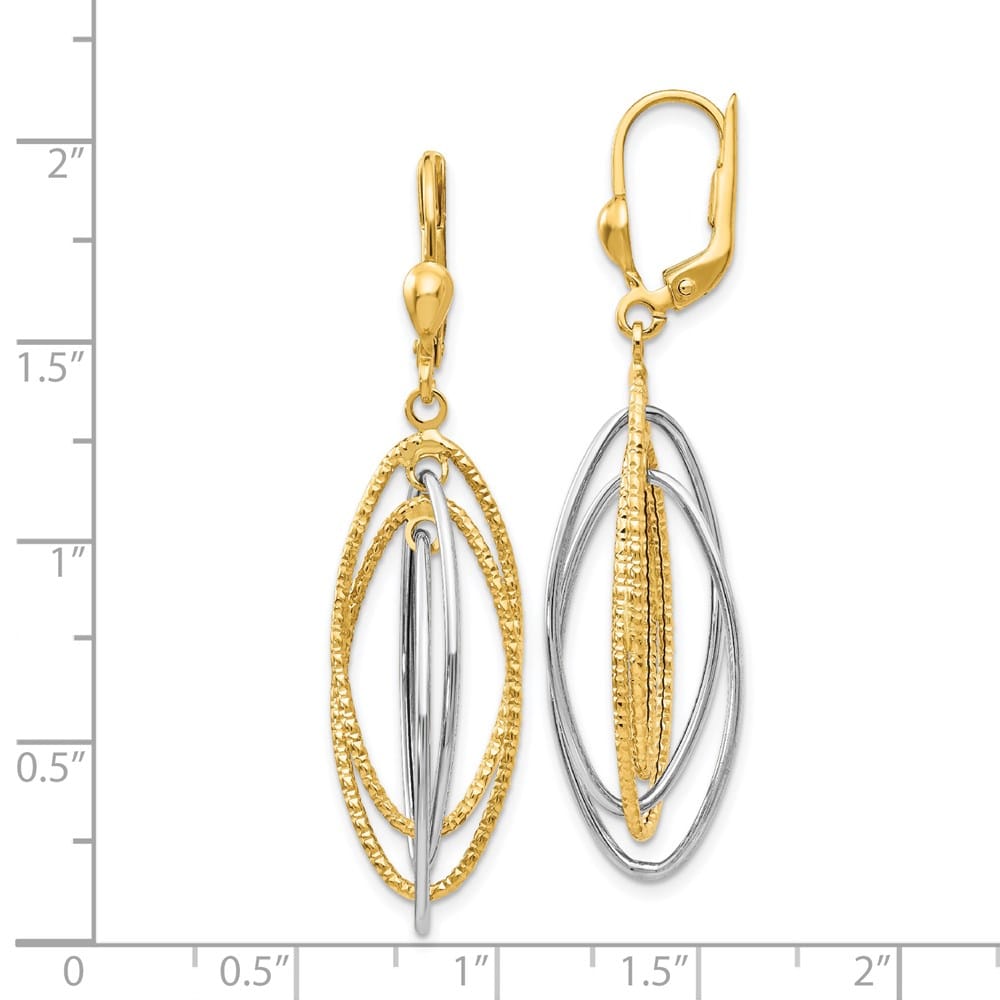 14K Two-Tone Gold Two-Tone and Ovals Dangle Leverback 48 mm Earrings, view 4 of 4