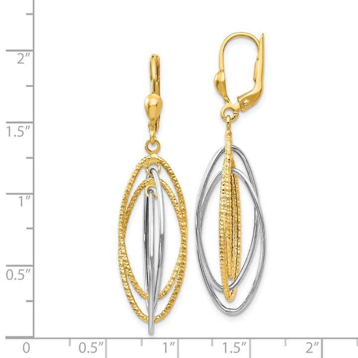 14K Two-Tone Gold Two-Tone and Ovals Dangle Leverback 48 mm Earrings, view 4 of 4