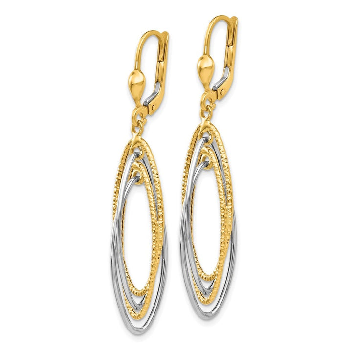 14K Two-Tone Gold Two-Tone and Ovals Dangle Leverback 48 mm Earrings, view 2 of 4
