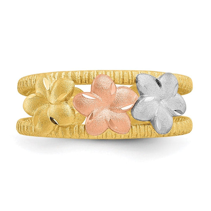 14k Two-Tone Gold Two-tone and White Plumeria Toe Ring