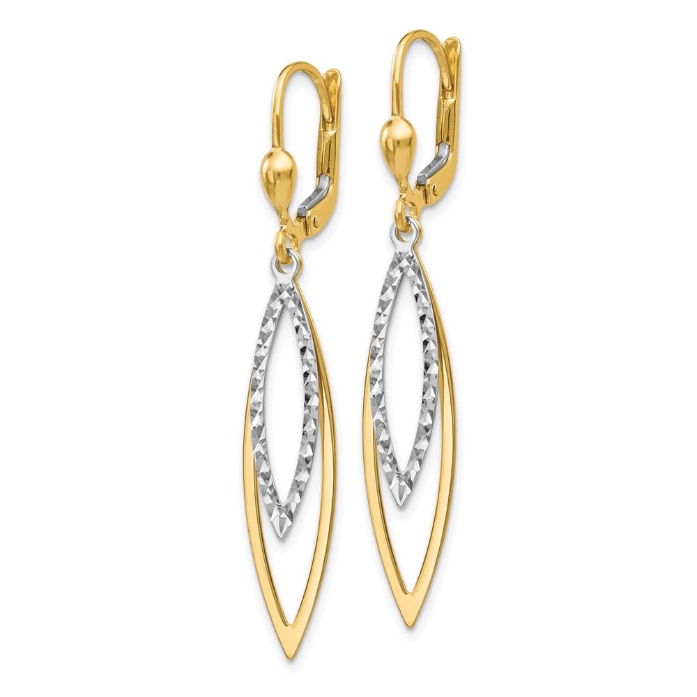 14K Two-Tone Gold Two-tone D.C. Dangle Leverback Earrings, view 2 of 4