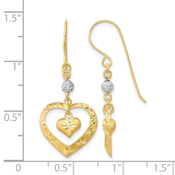 14K Two-Tone Gold Two-tone D.C. Heart Dangle French Hook Earrings, view 3 of 4