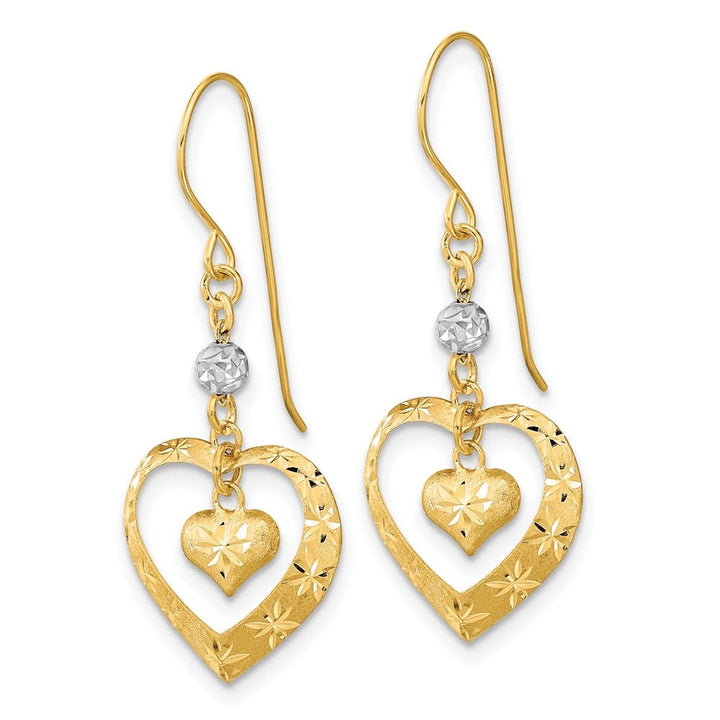 14K Two-Tone Gold Two-tone D.C. Heart Dangle French Hook Earrings, view 2 of 4