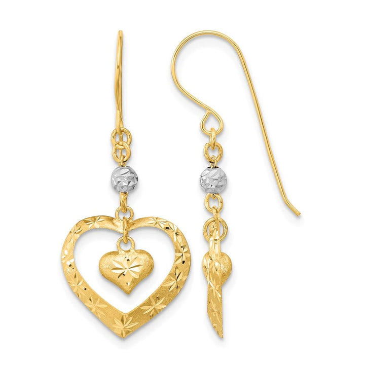 14K Two-Tone Gold Two-tone D.C. Heart Dangle French Hook Earrings, view 1 of 4