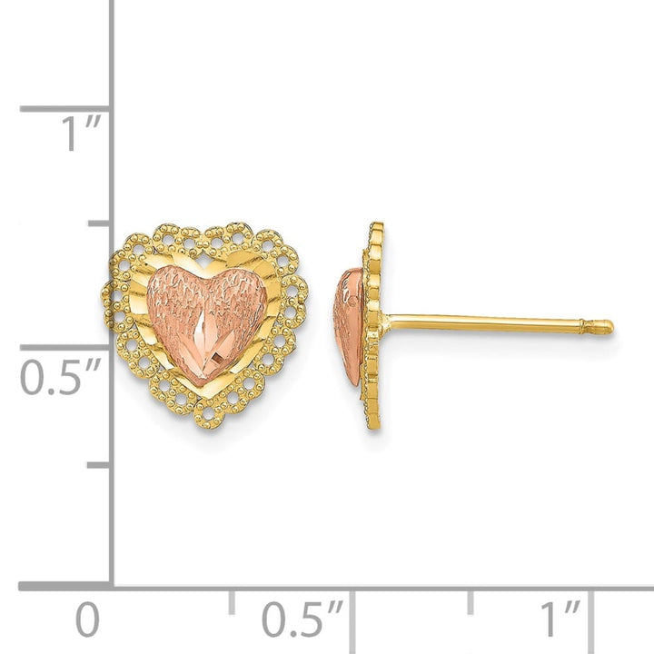 14K Two-Tone Gold Two-Tone D.C. Heart with Lace Trim Post Earrings, view 4 of 4