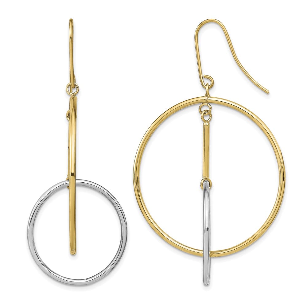 14K Two-Tone Gold Two-Tone Double Circle & Bar Dangle Earrings, view 1 of 4