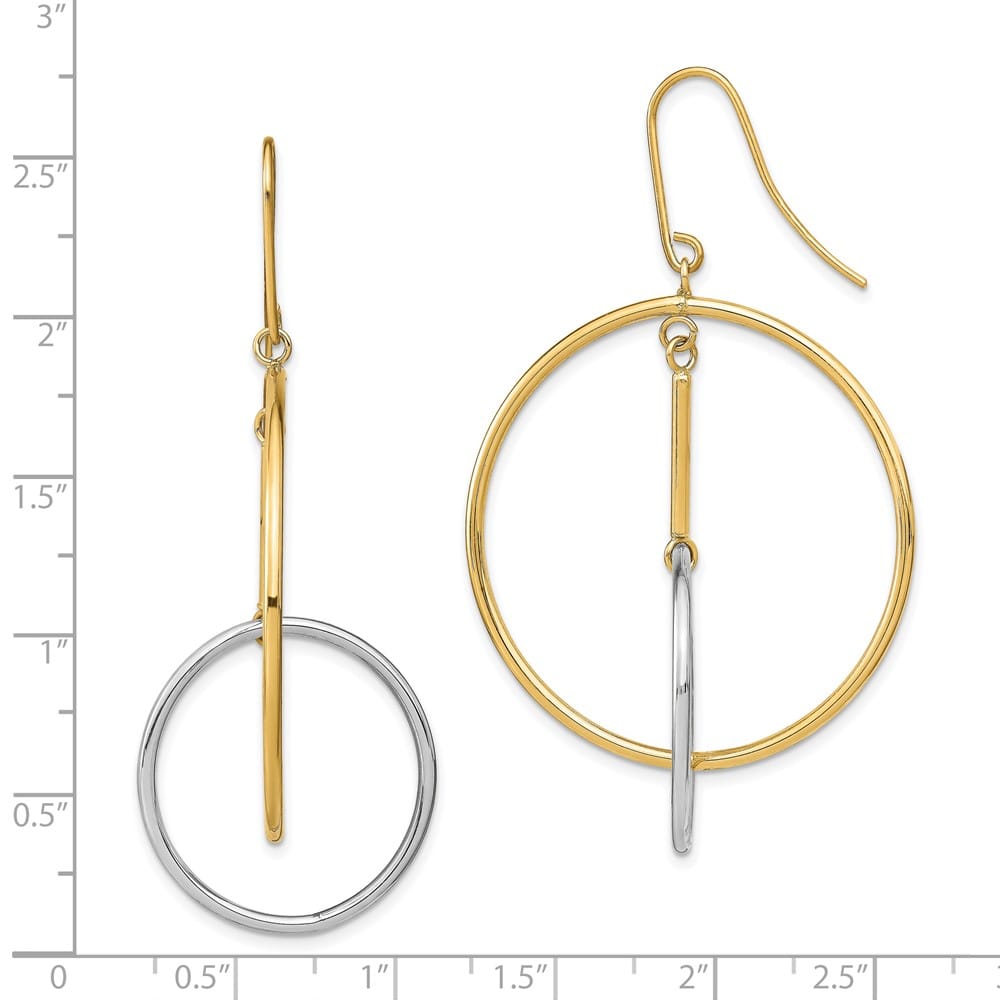 14K Two-Tone Gold Two-Tone Double Circle & Bar Dangle Earrings, view 4 of 4