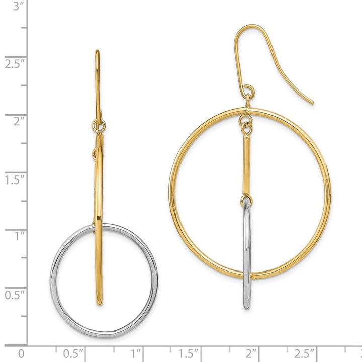 14K Two-Tone Gold Two-Tone Double Circle & Bar Dangle Earrings, view 4 of 4