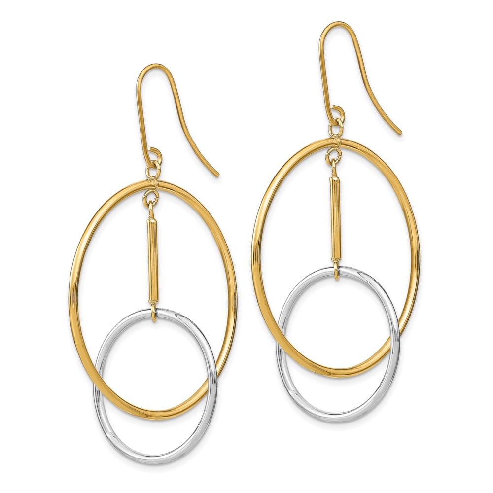 14K Two-Tone Gold Two-Tone Double Circle & Bar Dangle Earrings, view 2 of 4