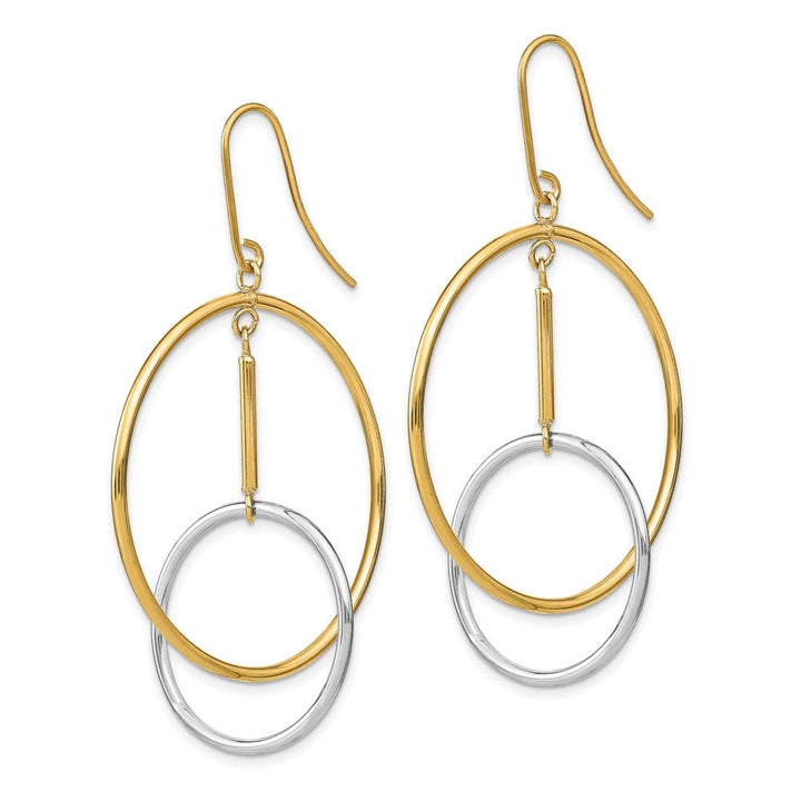 14K Two-Tone Gold Two-Tone Double Circle & Bar Dangle Earrings, view 2 of 4