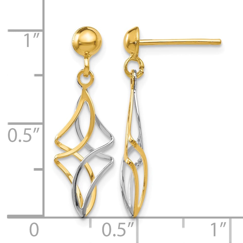 14K Two-Tone Gold Two-tone Fancy Dangle Post Earrings, view 4 of 4