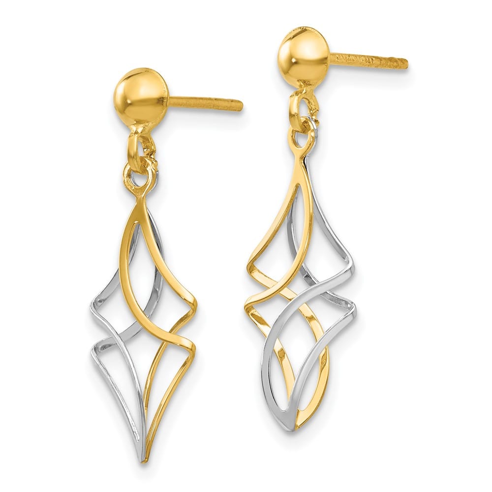 14K Two-Tone Gold Two-tone Fancy Dangle Post Earrings, view 2 of 4