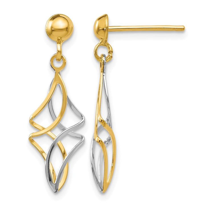 14K Two-Tone Gold Two-tone Fancy Dangle Post Earrings, view 1 of 4